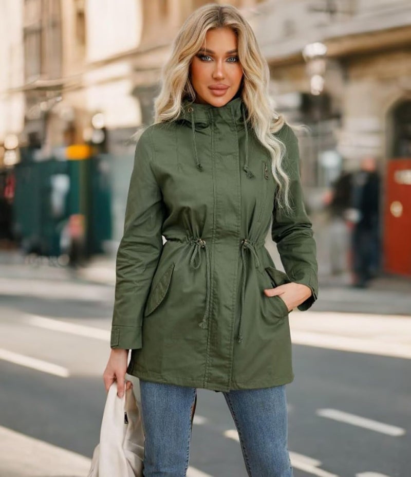 Ciguo Women's Ligtweight Jackets Anorak Utility Drawstring Waist Hoodie Zip Up Fall Casual Coat with Pockets - Image 4